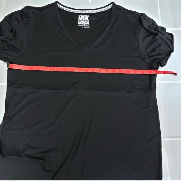 New With Tags MUK LUKS Cloud Knit Short Sleeve Empire Lounge Dress Black, Large - Picture 5 of 12